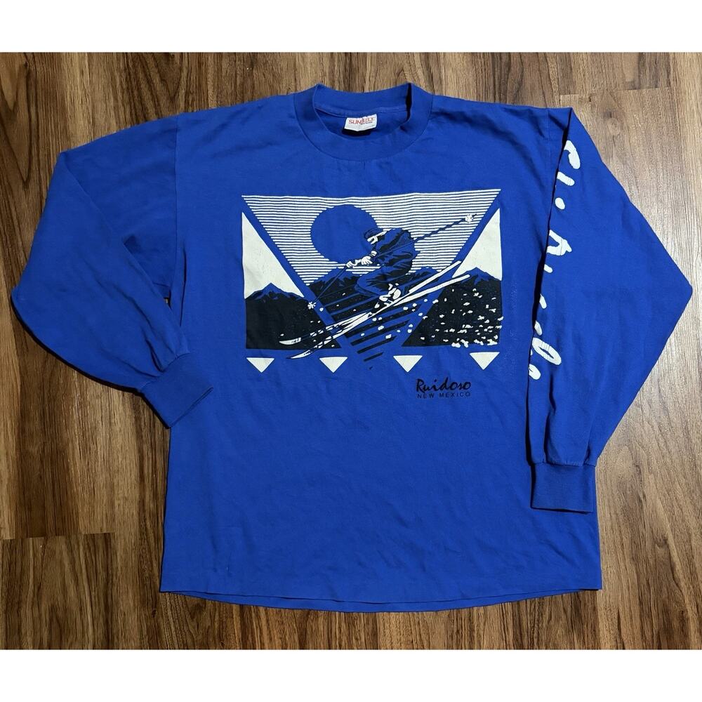 Sunbelt Sportswear Blue Ski Graphic Men's T-Shirt Crew Neck Long Sleeve Size L